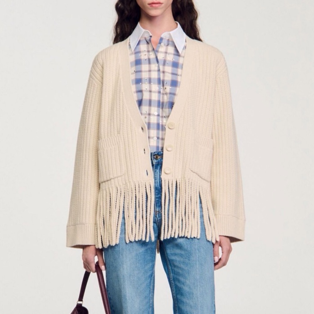 NWT Sandro Fringed Knit Cardigan
